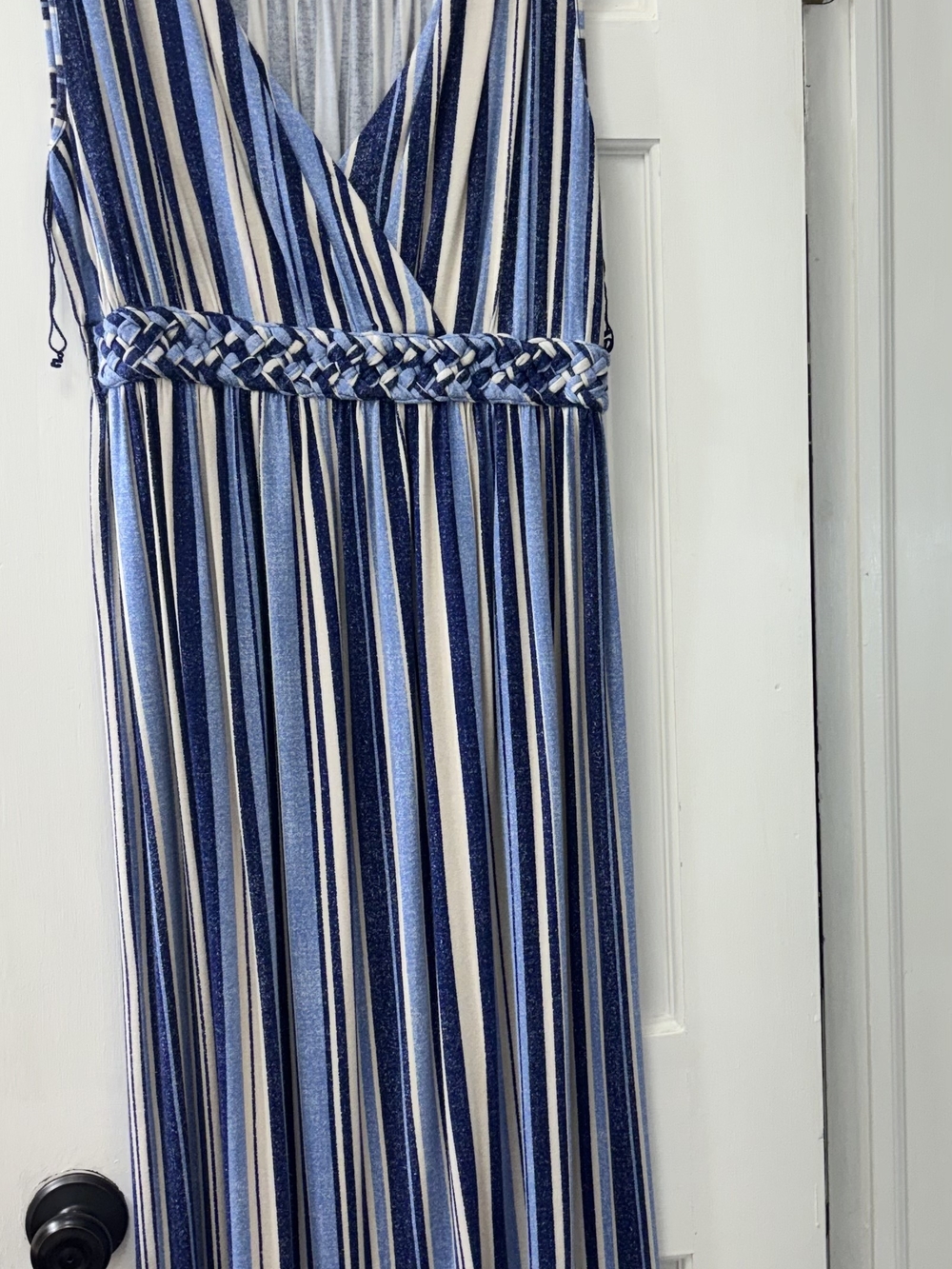 Striped Blue and White Maxi Dress with Braided Waist